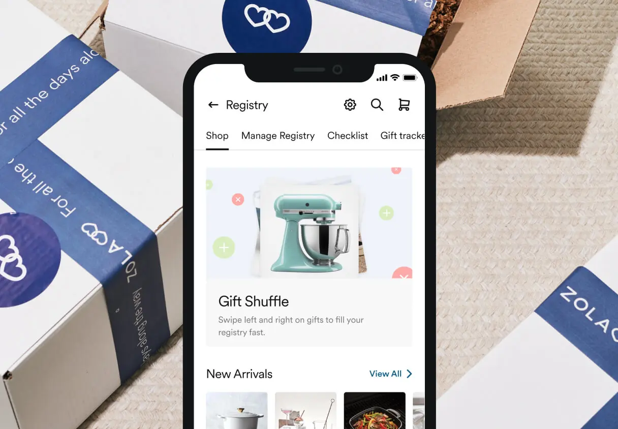 Gift shuffle feature on Zola iOS app