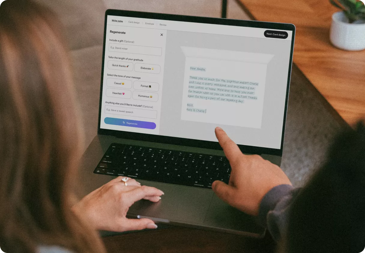 Editing thank you card text