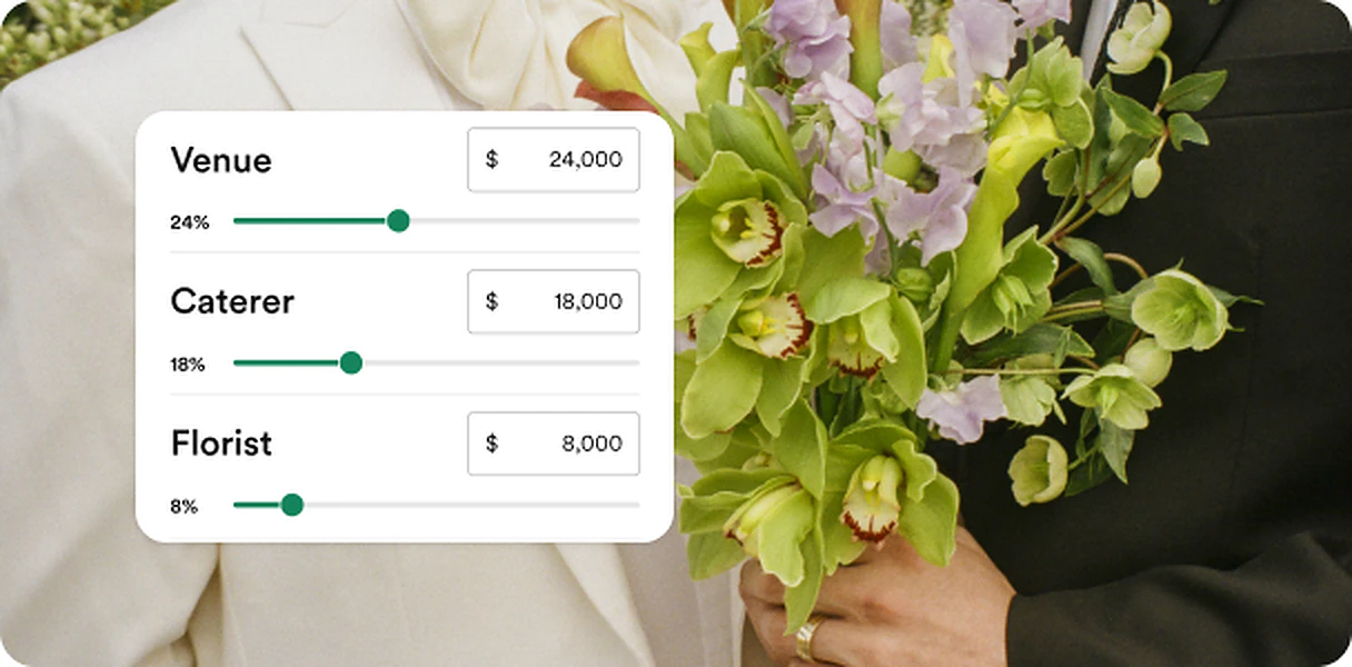 Zola budget tool showing wedding cost breakdown by category