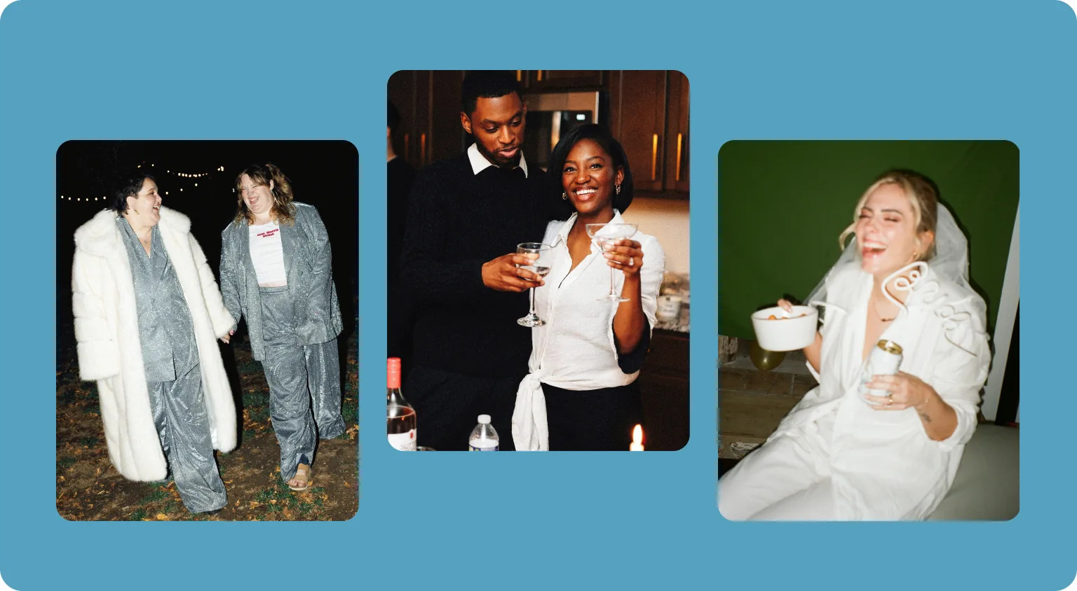 Candid disposable-camera photos of guests celebrating at wedding events